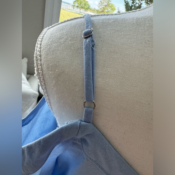 Lulus Work From Home Light Blue Poplin Button-Down Off-the-Shoulder Top Sz M - Picture 9 of 12